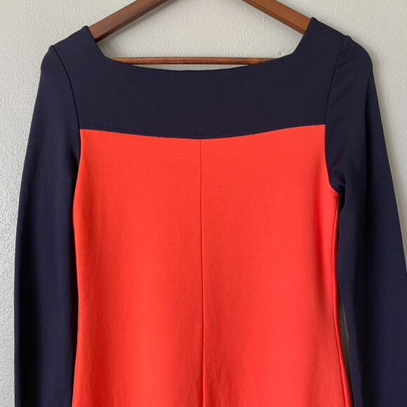 🟢 Milly Of New York Poppy Orange Blue Long Sleeve Color Block Mod 60's Dress - Picture 5 of 9
